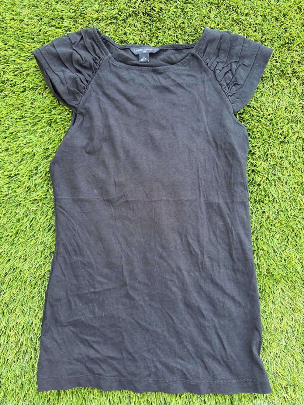 Banana Republic Black Short-Sleeve Pleated Shoulder Tee